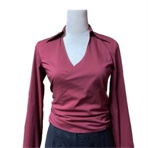Jacob Maroon Wrap Collar Shirt - Long Sleeve - Tie Back - Size XS
